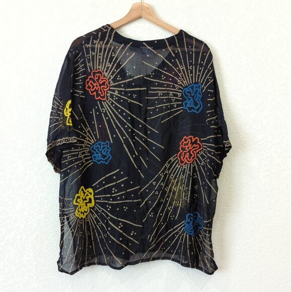 Newport News Catalog Top 1X Rayon Button Down Lightweight Sun Streak Sheer Shirt - Picture 2 of 7